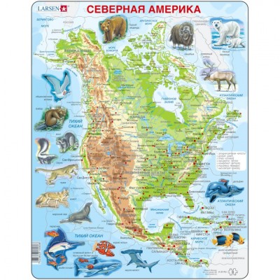 "Карта Северной Америки - Животные" пазл детский обучающий на русском языке 66 деталей размер 36,5 х 28,5 см от 5 лет