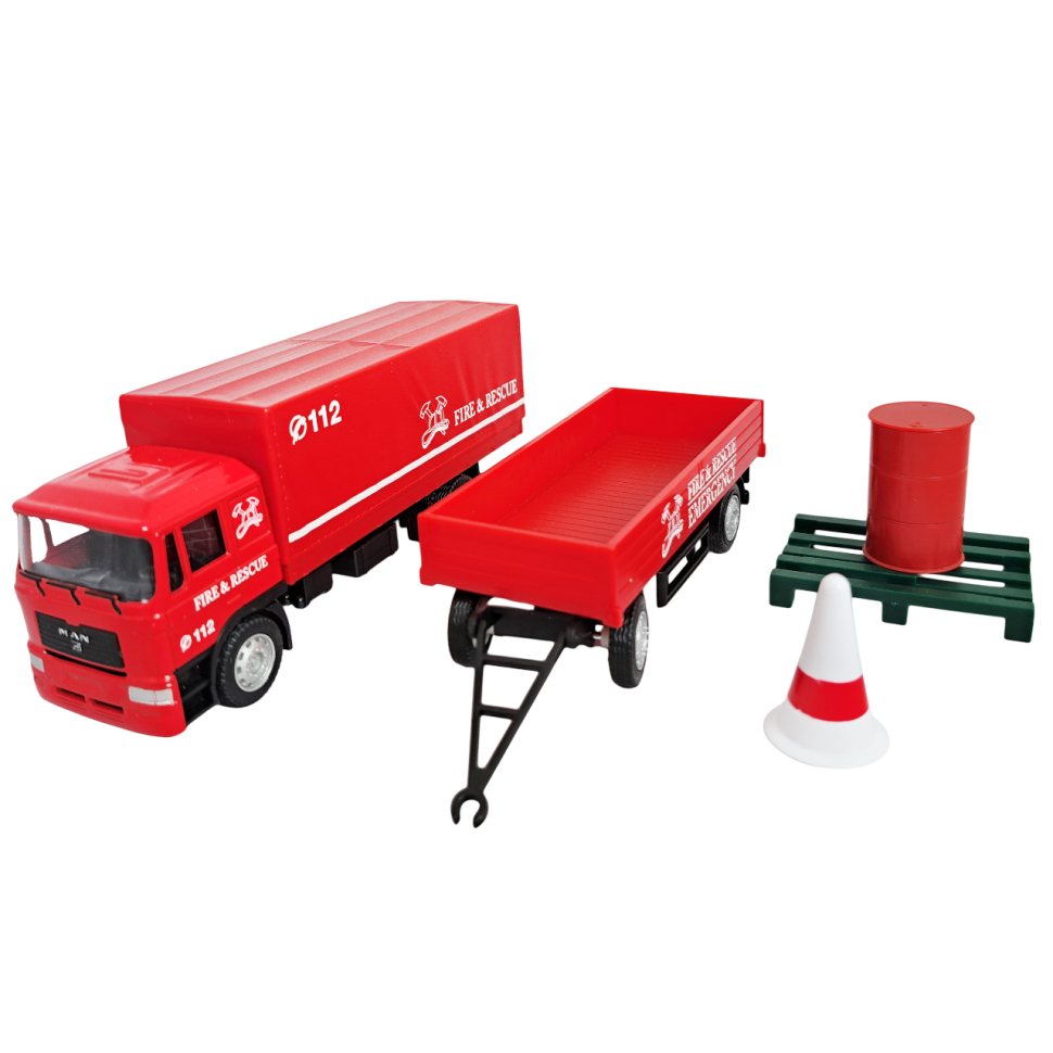 Грузовик MAN пожарной службы с прицепом набор коллекционная машинка масштаб 1:64 фото