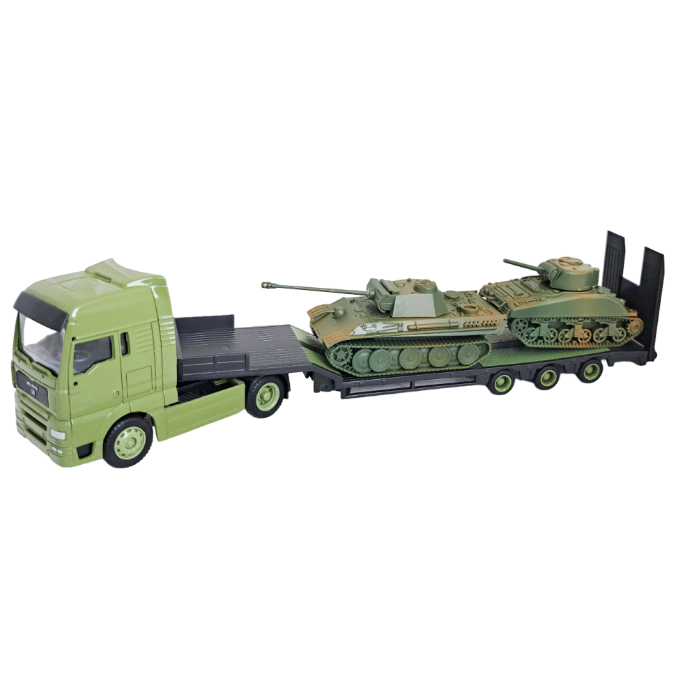 Тягач военный игрушечный с танками набор в масштабе 1:64 фото
