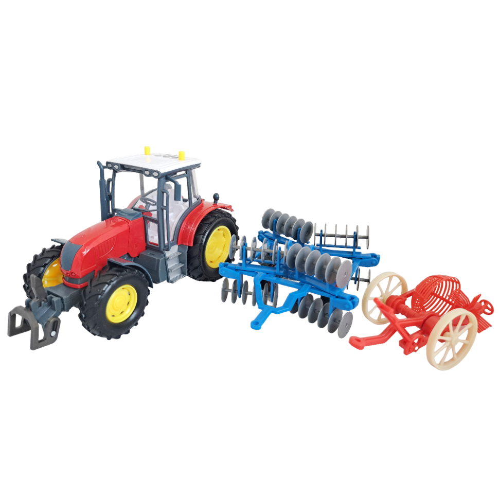Трактор игрушечный с дискатором и картофелекопателем масштаб 1:32 фото