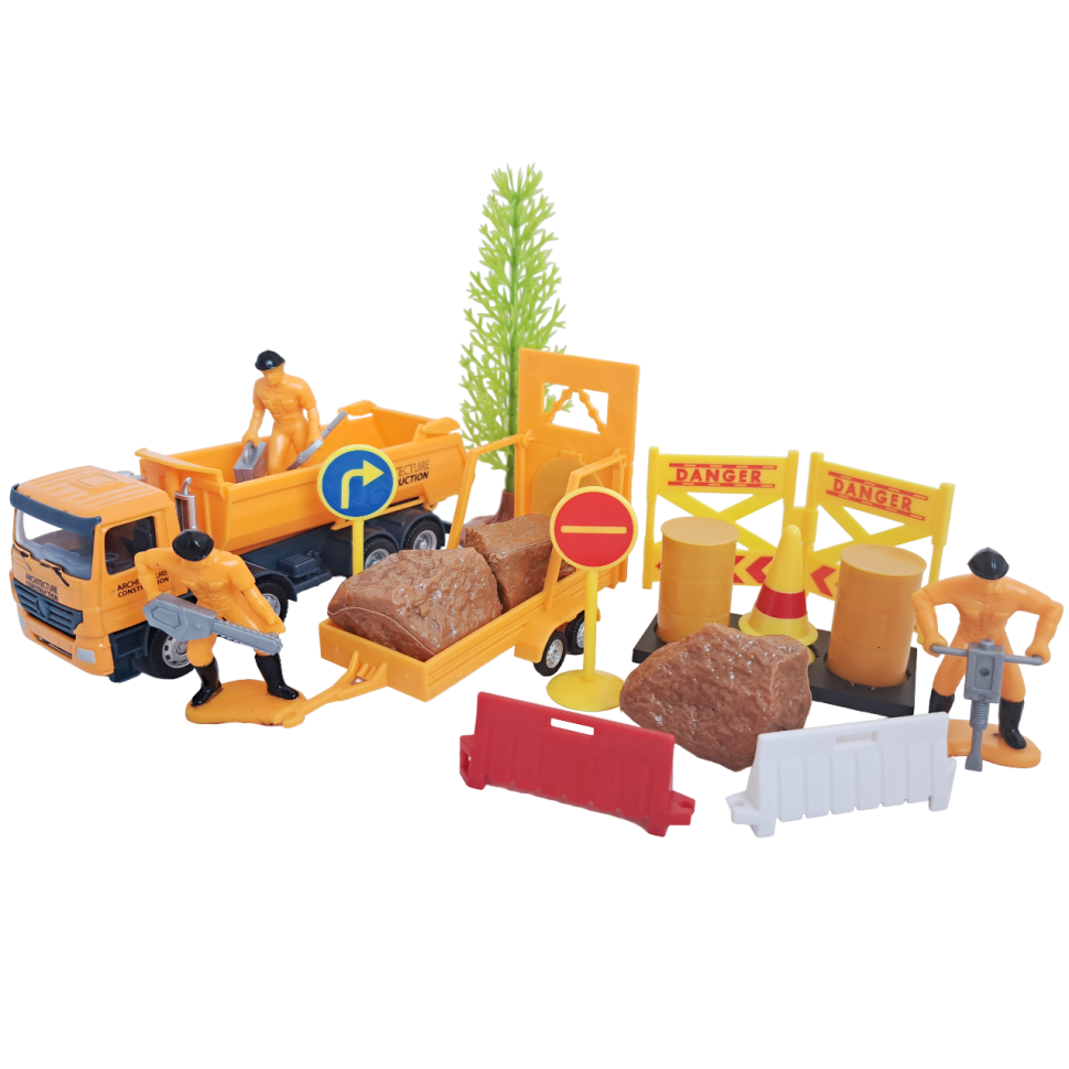 Самосвал с прицепом, фигурками и аксессуарами набор коллекционная машинка масштаб 1:64 фото